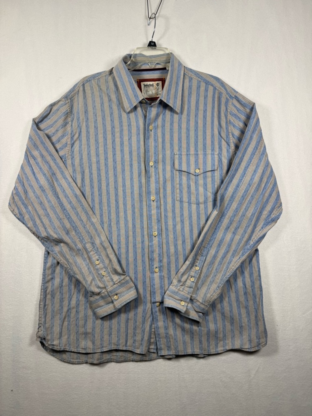 Timberland Blue & Cream Vertical Stripe Casual Button-Down Shirt
